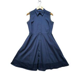 Simply Vera Vera Wang Womens Fit & Flare Dress Size M Navy Eyelet Cottagecore